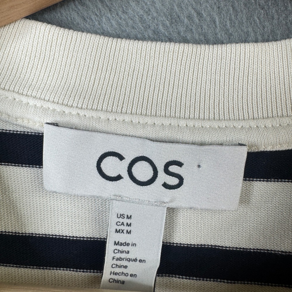 COS Womens Medium Striped Long Sleeve Cotton T-Shirt Cream Navy Blue Breton 8787 - Picture 8 of 8